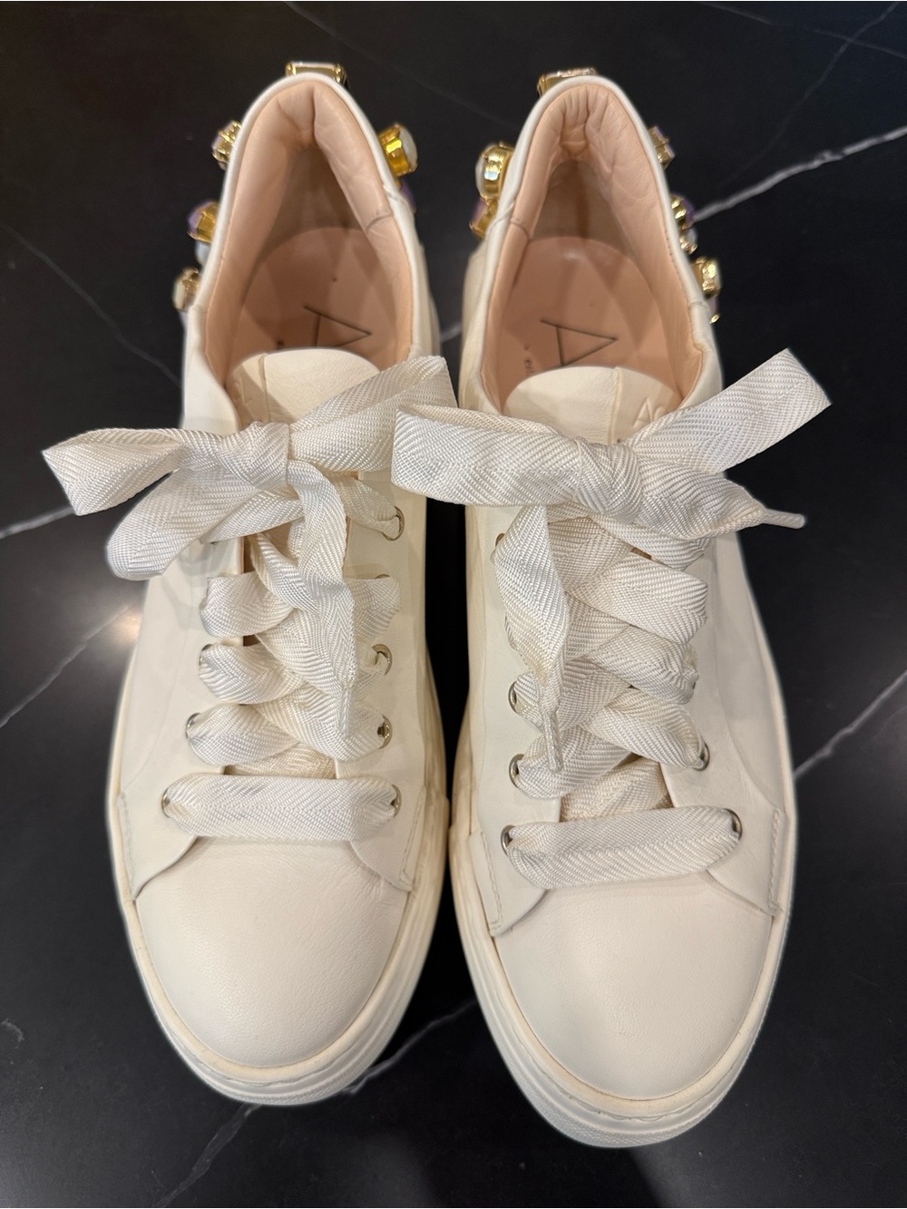AGL White Leather Platform Sneakers - Women's Casual Lace-Up